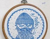 SEA CAPTAIN pdf embroidery pattern, sailor design, embroidery design, nautical theme, salty sailor man, beard man with pipe, by cozyblue