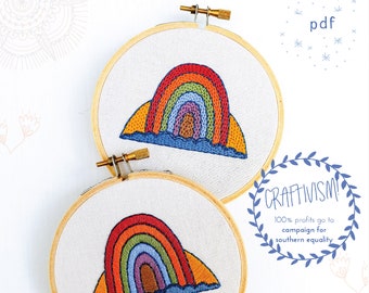 RAINBOW PROUD - pdf embroidery pattern, embroidery hoop art, digital download, lgbtq, equal rights, southern equality, gay pride, equality