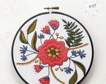 APRIL BLUMEN - pdf Stickmuster, Stickrahmen, Blumenbouquet, Maiblume, florale Stitching, gestickte Blumen schwarze Kontur