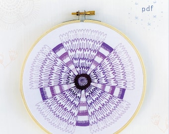 SHADOW FLOWER - pdf embroidery pattern, embroidery hoop art, hand embroidery, purple flower, purple ombre, gradient flower, cozyblue