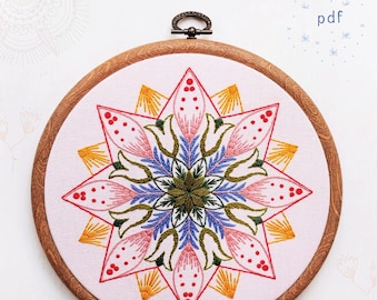 MARKET DAY - pdf embroidery pattern, embroidery hoop art, hand embroidery, mandala design, folk art, wagon wheel, stitch pattern