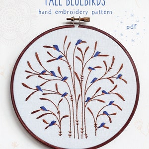 FALL : BLUEBIRDS - pdf embroidery pattern, embroidery hoop art, bluebirds on a tree, flock of birds, bluebird of happiness, hand embroidery