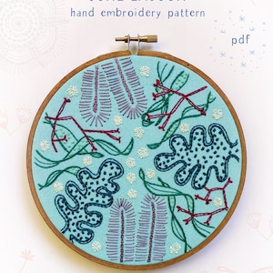 JUNE LAGOON pdf embroidery pattern, embroidery hoop art, DIY stitching, blue lagoon, under the sea, ocean inspired, tropical vibe, mermaid image 1