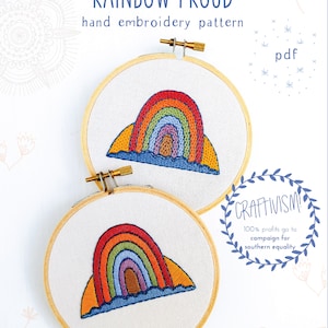 RAINBOW PROUD pdf embroidery pattern, embroidery hoop art, digital download, lgbtq, equal rights, southern equality, gay pride, equality image 1