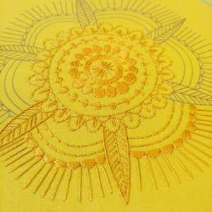GOLDEN MANDALA pdf embroidery pattern, embroidery hoop art, monochrome, yellow mandala, mandala for hand embroidery, yellow flower image 5