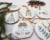 ornament set - pdf embroidery pattern, set of 6 ornaments, DIY holiday, handmade holiday, christmas gifts, teacher gift, cozyblue