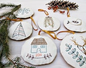 ornament set - pdf embroidery pattern, set of 6 ornaments, DIY holiday, handmade holiday, christmas gifts, teacher gift, cozyblue