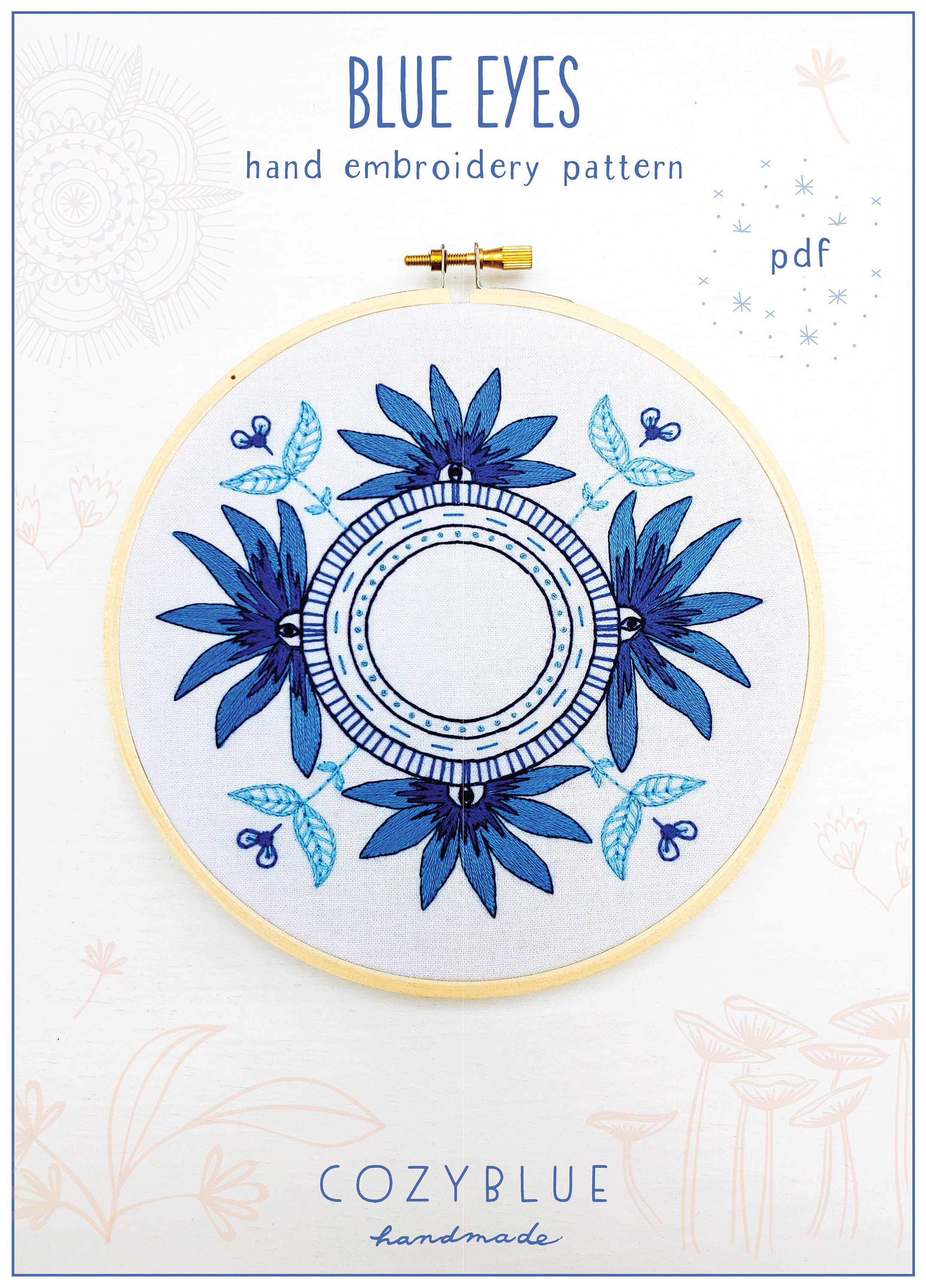 BLUE EYES Pdf Embroidery Pattern, Embroidery Hoop Art, Hand Embroidery,  Blue Flowers, Floral Frame, Flowers With Eyes, Mandala Design, Eye -  UK