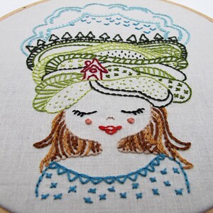 HOME GIRL pdf embroidery pattern, mountains and sky, girl embroidery design, lady head, girl with house, face embroidery design, cozyblue image 2