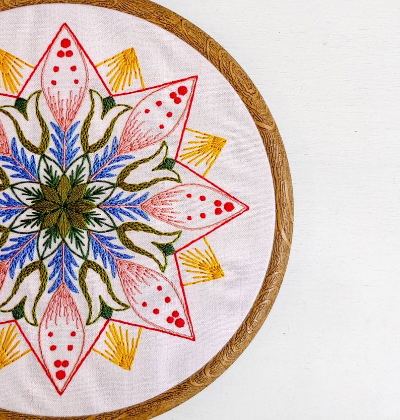 MARKET DAY - pdf embroidery pattern, embroidery hoop art, hand embroidery, mandala design, folk art, wagon wheel, stitch pattern image 2