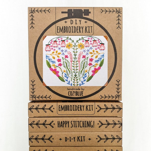 FULL HEART embroidery kit - embroidery hoop art, floral heart, hand embroidery, heart of flowers, vines and flowers, valentines day, stitch