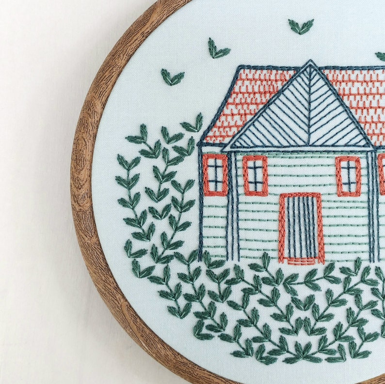 HOME GROWN pdf embroidery pattern, embroidery hoop art, cabin in the woods, cozy cottage, forest home, house and vines, tiny house design image 5