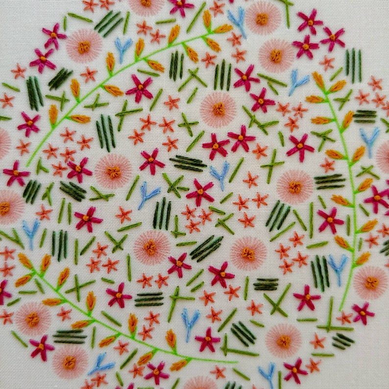 WILDFLOWER MEADOW pdf embroidery pattern, embroidery hoop art, hand embroidered, floral field, summer meadow, wildflowers, field of flower image 3
