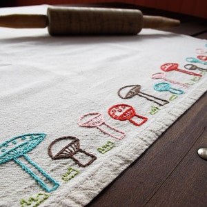 MUSHROOM ROW pdf embroidery pattern, tea towel edging, border design, row of mushrooms, wee toadstools image 2