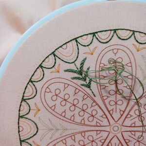 SOLSTICE pdf embroidery pattern, embroidery hoop art, mandala for hand embroidery, cozyblue handmade, leaves and flowers, cozy vibes image 6