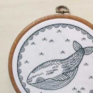 WHALE of TIME pdf embroidery pattern, embroidery hoop art, DIY stitching, nautical theme, ocean inspired, blue whale, sea captain image 2