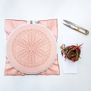 SOLSTICE pdf embroidery pattern, embroidery hoop art, mandala for hand embroidery, cozyblue handmade, leaves and flowers, cozy vibes image 7