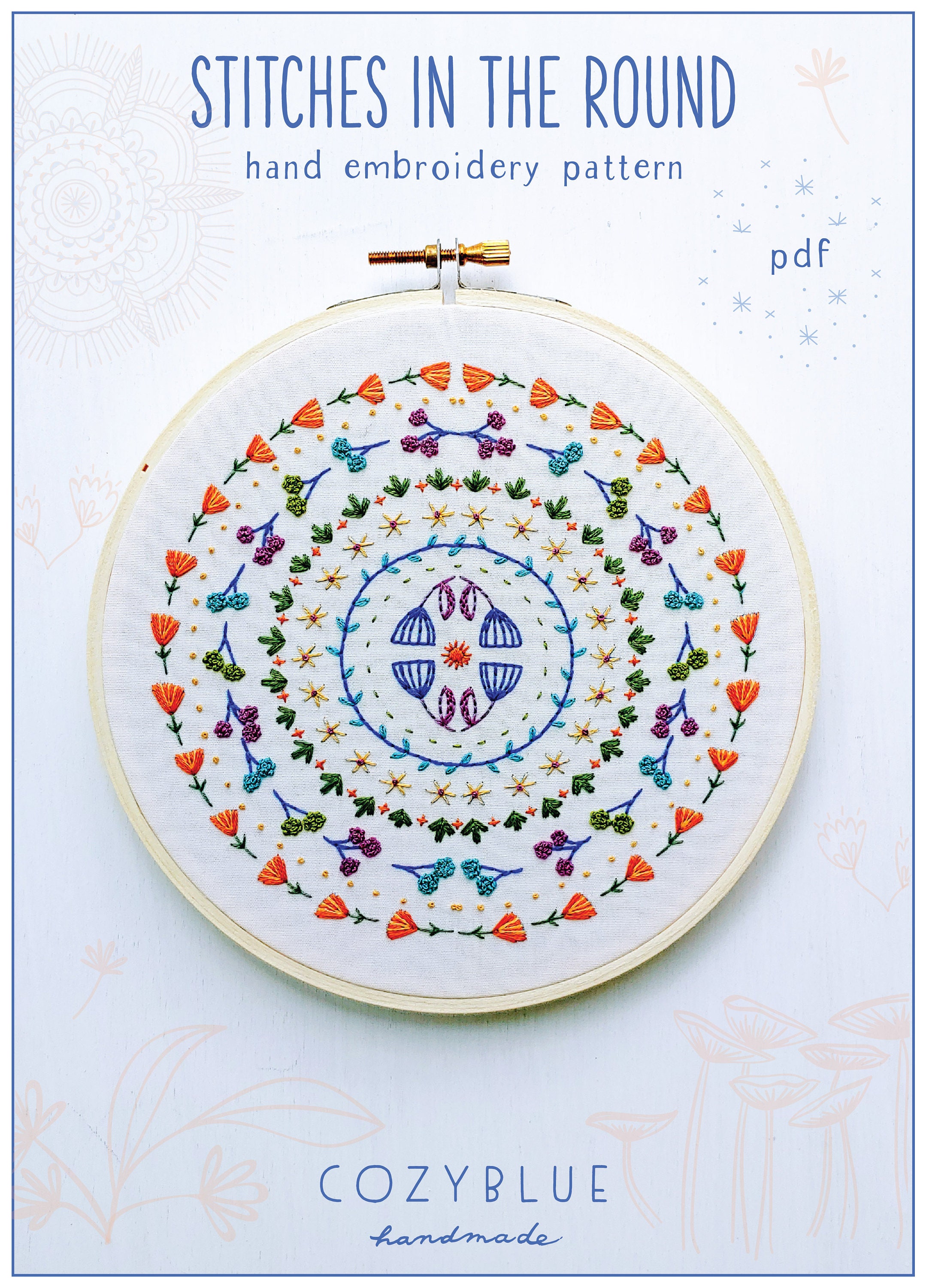 STITCHES in the ROUND Pdf Embroidery Pattern, Embroidery Hoop Art, Hand  Embroidery, Vines and Lines, Folk Art Style, Floral Design, Circle -   Canada