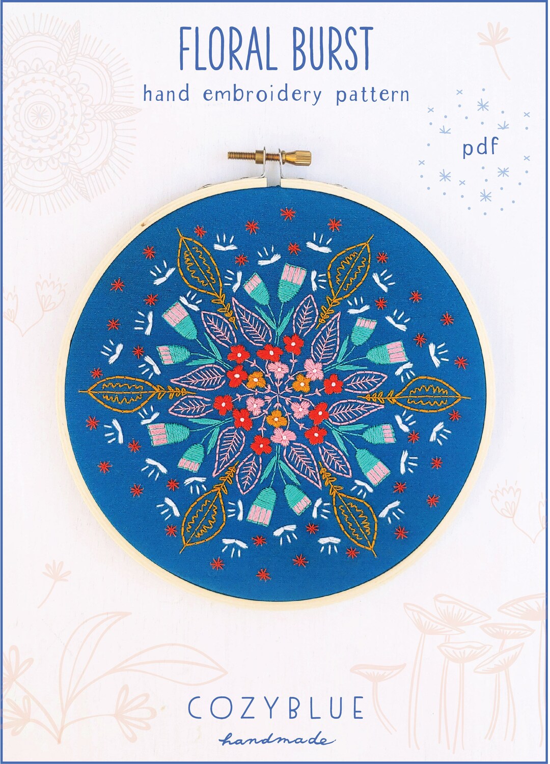 FLORAL BURST - Pdf Embroidery Pattern, Embroidery Hoop Art, Floral ...