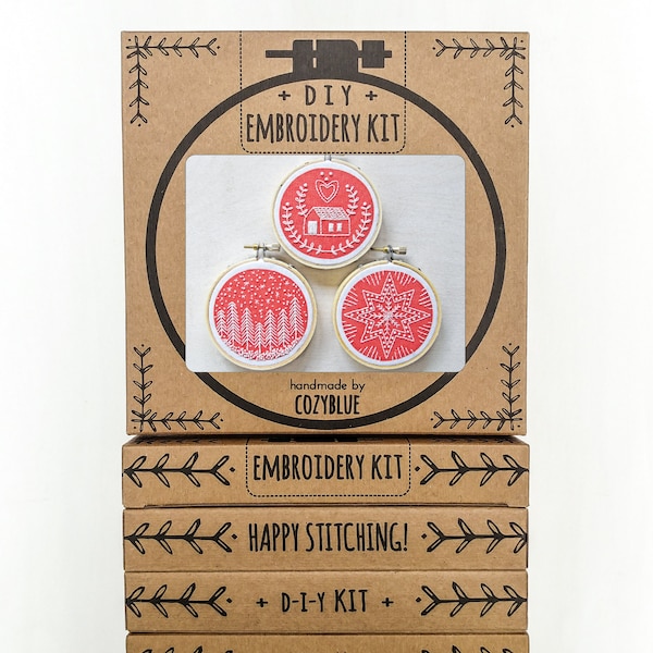 DIY holiday ornament embroidery kit - gift kit, holiday ornament DIY, embroidery kit in a box, DIY gift for crafters, christmas ornament set