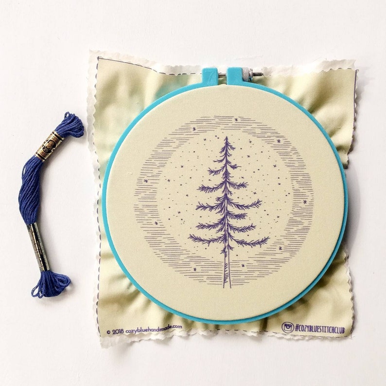 MOONLIGHT PINE pdf embroidery pattern, embroidery hoop art, hand embroidery, blue moon, full moon, pine tree, summer sky, starry sky, tree image 6