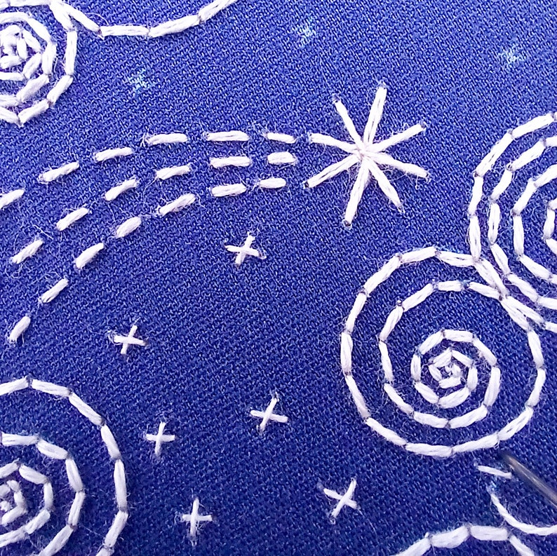 NIGHT SKY pdf embroidery pattern, embroidery hoop art, phases of the moon, la luna, clouds, sashiko style, blue moons, celestial, stars image 2