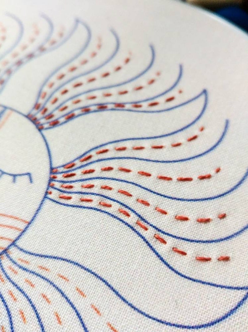 SUN KING pdf embroidery pattern, embroidery hoop art, sun face, sleepy sun, celestial design, sun and moon, sunshine, hand embroidery image 3