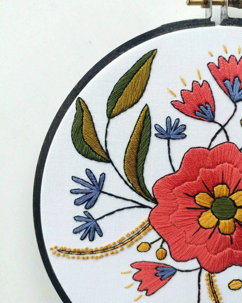 APRIL FLOWERS pdf embroidery pattern, embroidery hoop art, floral bouquet, may flower, floral stitching, embroidered flowers black outline image 8