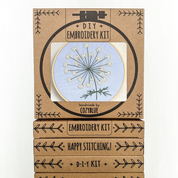 QUEEN ANNES LACE Handstickerei Kit-Stickerei Reifen Kunst, diy Geschenk-Kit, Königin annes Spitze Blume, genähte Blüte, Spitze weiße Blüte