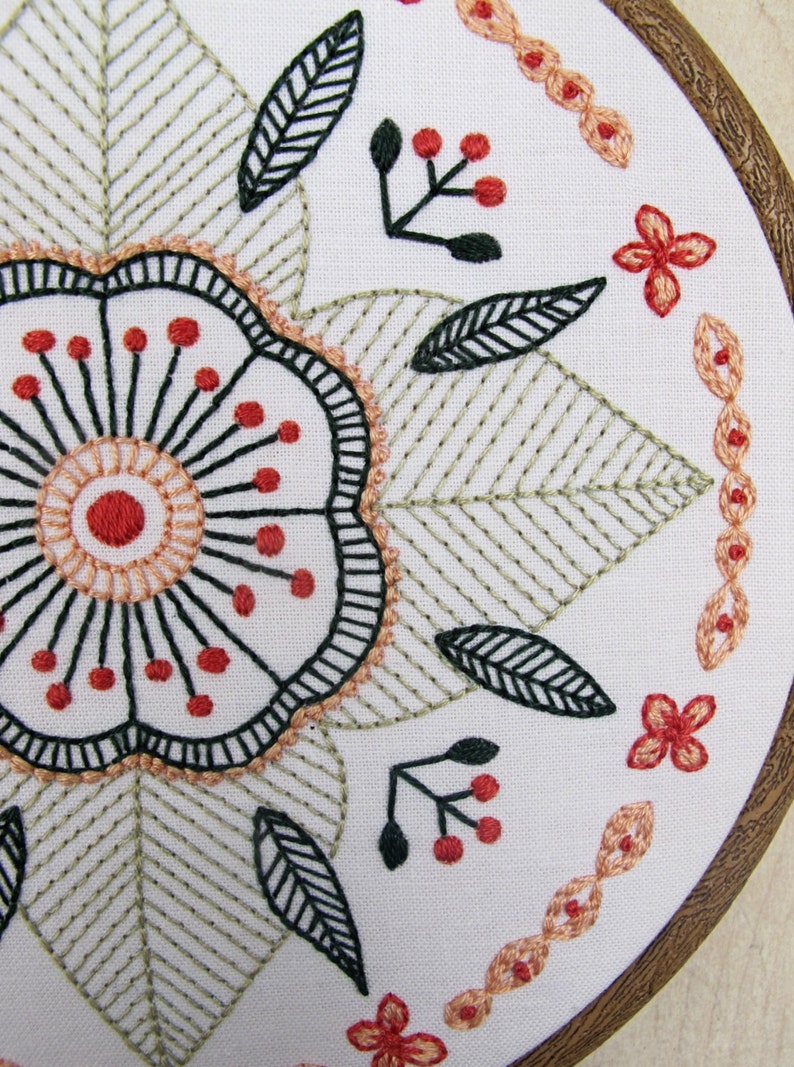 FLORAL MANDALA Pdf Embroidery Pattern, Circular Flower, Embroidery