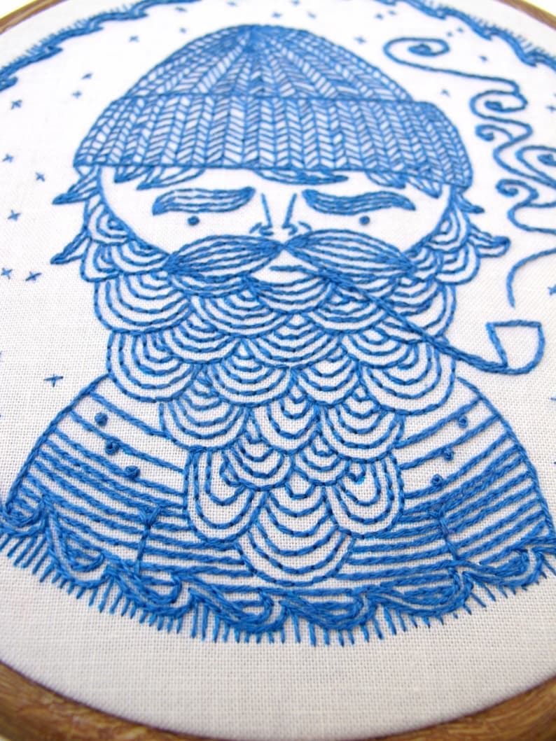 SEA CAPTAIN pdf embroidery pattern, sailor design, embroidery design, nautical theme, salty sailor man, beard man with pipe, by cozyblue image 3