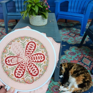 SOLSTICE pdf embroidery pattern, embroidery hoop art, mandala for hand embroidery, cozyblue handmade, leaves and flowers, cozy vibes image 3