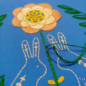 SUNNY BUNNIES pdf embroidery pattern, embroidery hoop art, bunnies and flower, folk art, bunny design, blue bunnies hoop image 8