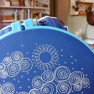 NIGHT SKY pdf embroidery pattern, embroidery hoop art, phases of the moon, la luna, clouds, sashiko style, blue moons, celestial, stars image 5