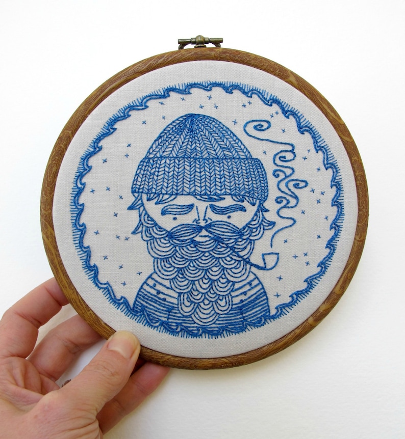 SEA CAPTAIN pdf embroidery pattern, sailor design, embroidery design, nautical theme, salty sailor man, beard man with pipe, by cozyblue image 4