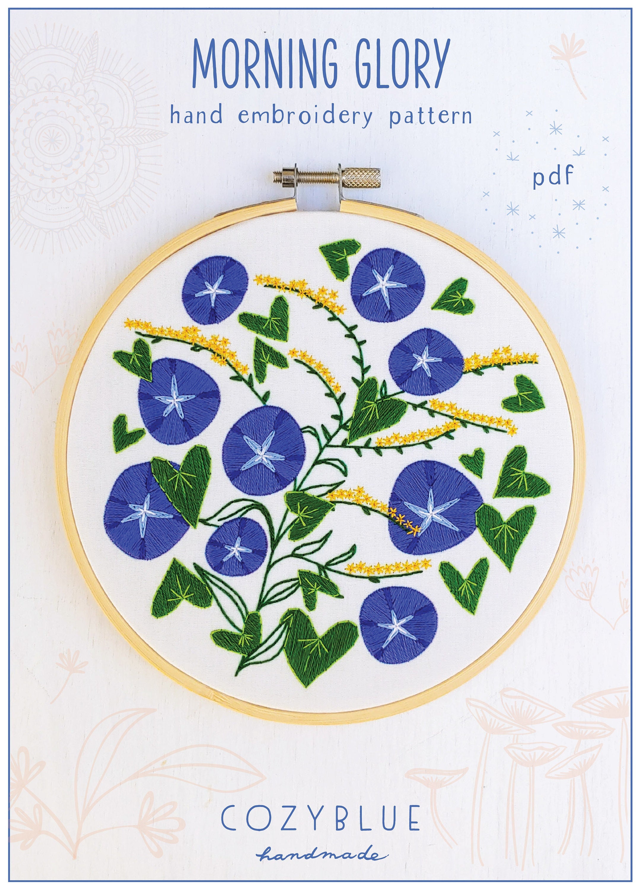 MORNING GLORY - Pdf Embroidery Pattern, Embroidery Hoop Art