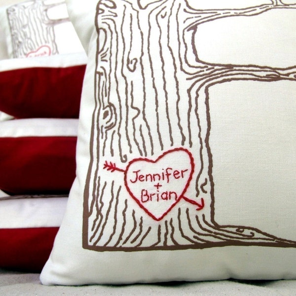 cover WITH insert -custom heart- tree pillow - personalized names or initials, anniversary pillow, gift for her, gift for him, wedding gift