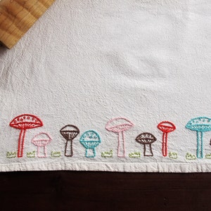 MUSHROOM ROW pdf embroidery pattern, tea towel edging, border design, row of mushrooms, wee toadstools image 4