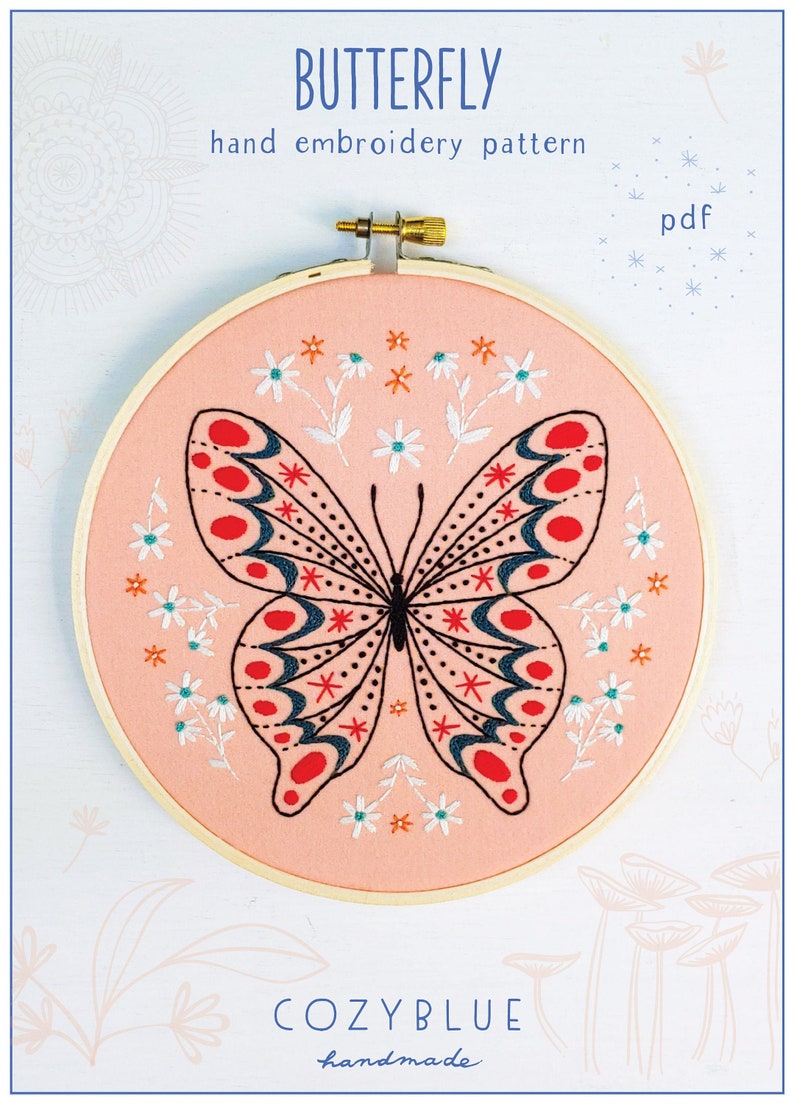 Pink Butterfly Pdf BUTTERFLY - Pdf Embroidery Pattern, Embroidery Hoop Art, DIY Stitching ...