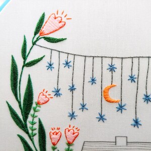GOLDEN SLUMBERS pdf embroidery pattern, embroidery hoop art, hand embroidery, house under the stars, home sweet home, flower garden image 8
