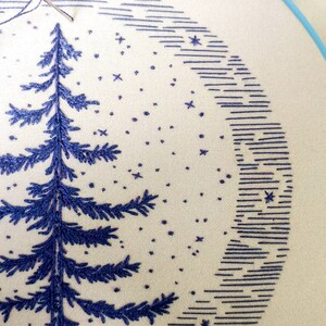 MOONLIGHT PINE pdf embroidery pattern, embroidery hoop art, hand embroidery, blue moon, full moon, pine tree, summer sky, starry sky, tree image 4