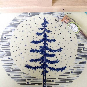 MOONLIGHT PINE pdf embroidery pattern, embroidery hoop art, hand embroidery, blue moon, full moon, pine tree, summer sky, starry sky, tree image 2