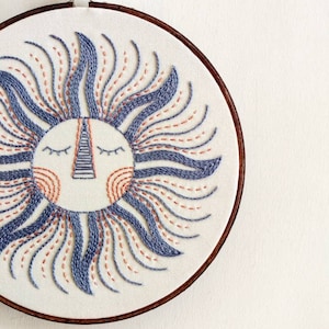 SUN KING pdf embroidery pattern, embroidery hoop art, sun face, sleepy sun, celestial design, sun and moon, sunshine, hand embroidery image 8