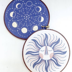SUN KING pdf embroidery pattern, embroidery hoop art, sun face, sleepy sun, celestial design, sun and moon, sunshine, hand embroidery image 9
