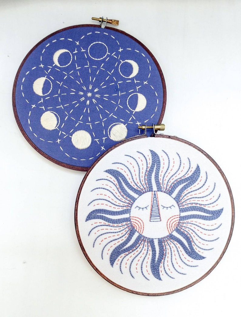 SUN KING pdf embroidery pattern, embroidery hoop art, sun face, sleepy sun, celestial design, sun and moon, sunshine, hand embroidery image 9