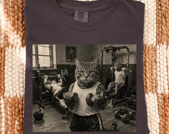 Funny Cat Vintage T-shirt, Teamgym Shirt, Funny vintage style cat tee-shirt, Funny Graphic Tee, Ironic cat meme shirt, Cat Lovers Shirt Tee