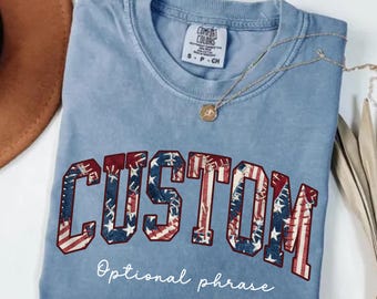 Custom 4th of July Patchwork Shirt, Personalized USA Varsity Tee, Retro American Flag Stars Graphic, Patriotic Independence Day T-Shirt