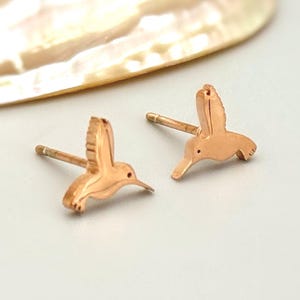 Tiny Hummingbird Earrings studs in rose gold, silver, gold, cute dainty jewelry gift for mom, sister, daughter, friend nature lover gardener
