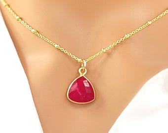 Ruby Necklace 14k Gold, Sterling Silver Handmade July Birthstone Jewelry for women red gemstone Valentines Day gift for wife girlfriend mom
