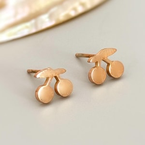 Tiny Cherry Earrings studs in rose gold, silver, gold, cute dainty second hole cartilage jewelry gift for friend, sister, nature lover